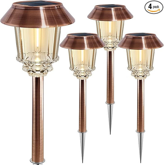 XMCOSY+ Solar Lights Outside Waterproof - 4 Pack Auto On/Off 10-40 LM Dimmable Outdoor Solar Lights for Yard Garden Pathway Driveway Walkway (Warm White) XMcosy