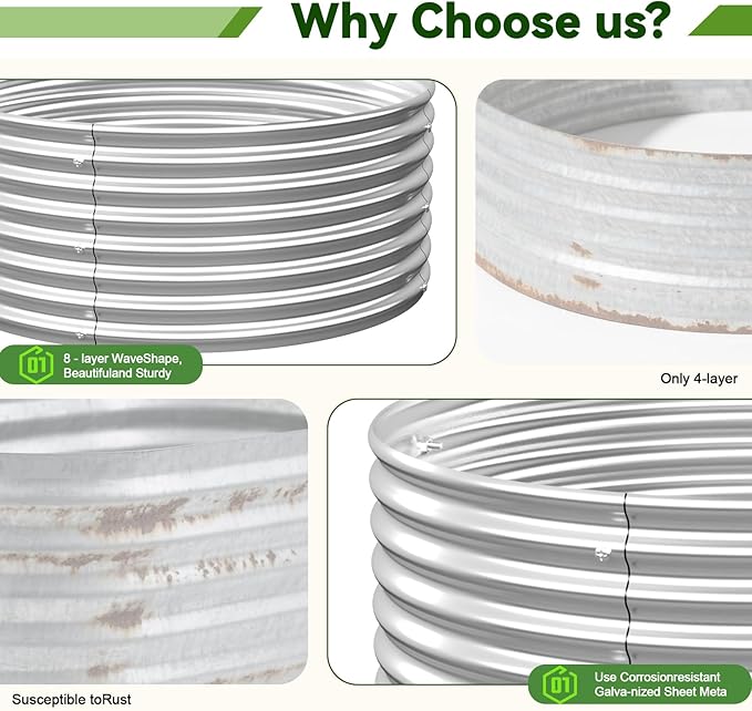 4 Pack 2x2FT Round Raised Beds for Gardening, Corrugated Galvanized Steel Raised Garden Bed, Outdoor Metal Above Ground Garden Bed for Vegetables and Flowers-2x2FTx10Inch OZMSHF