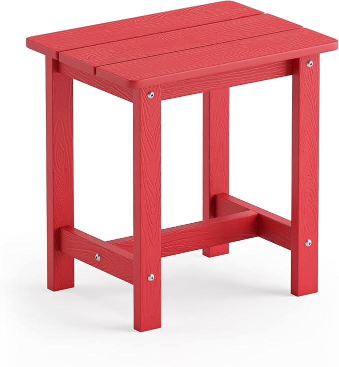 LUE BONA Outdoor Side Table, HDPS Small Outdoor Adirondack Side Tables, Outside End Table for Patio, Porch, Deck, Pool, Weather Resistant/Easy Maintenance,Bright Red LUEBONA