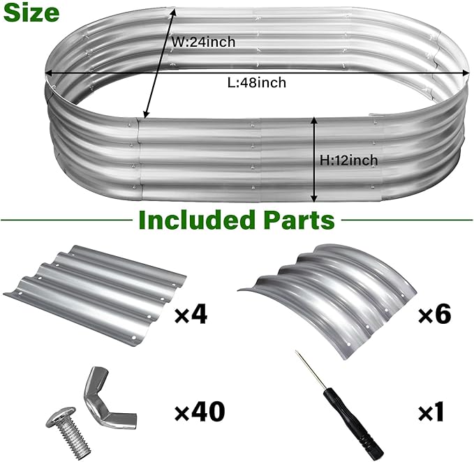 Galvanized Raised Garden Bed for Outdoor: 4X2X1ft Durable Metal Vegetable Plant Container Kit - Oval Planter Box for Gardening Flower Trough （2 Pack） Rootora