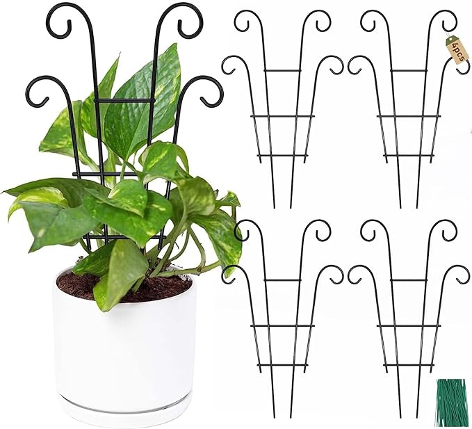 Coomin Small Plant Trellis for Climbing Plants Indoor, 14.5in Metal House Plant Trellis for Potted Plants, Mini Plant Support for Hoya Pothos, Black COOMIN