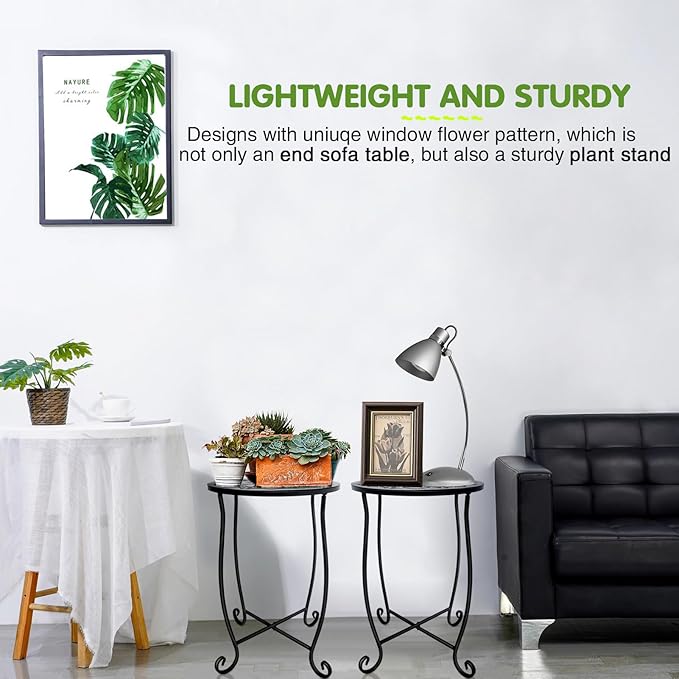 Fashion&cool Side Tables for Small Space, Metal Outdoor Indoor Round Side Table, Small End Table Pool Chair Side Table for Patio Yard Porch Balcony Garden Bedside Plant Stand Fashion%26cool
