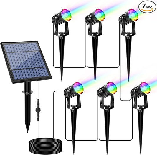APONUO Christmas Solar Spot Lights Outdoor Color Changing,2 Colors Modes Metal Solar Landscape Lighting RGB Spotlights Waterproof 6-in-1 Wall Lamp for Patio, Pathway, Yard, Garden, Holiday Decoration APONUO