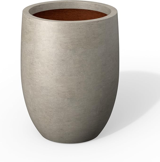 Kante 11.8 Inch Tall Concrete Planter, Large Indoor Outdoor Plant Pot with Drainage, Smooth Weathered Concrete Finish with Painted Interior, Ideal for Porch, Home, Garden, Patio Kante