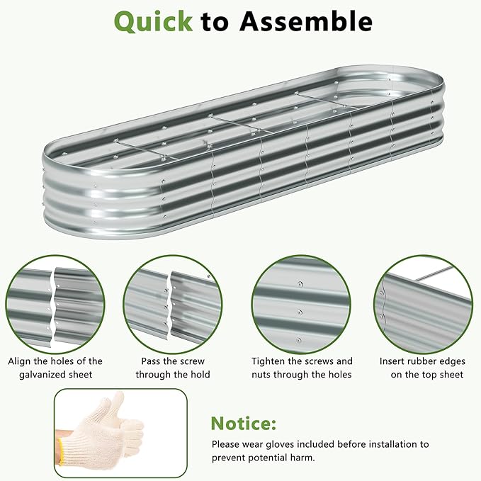 zizin 2 Pack Galvanized Raised Garden Bed Metal Oval Raised Garden Beds Outdoor Planter Box for Vegetables (4x2x1FT, Silver) zizin