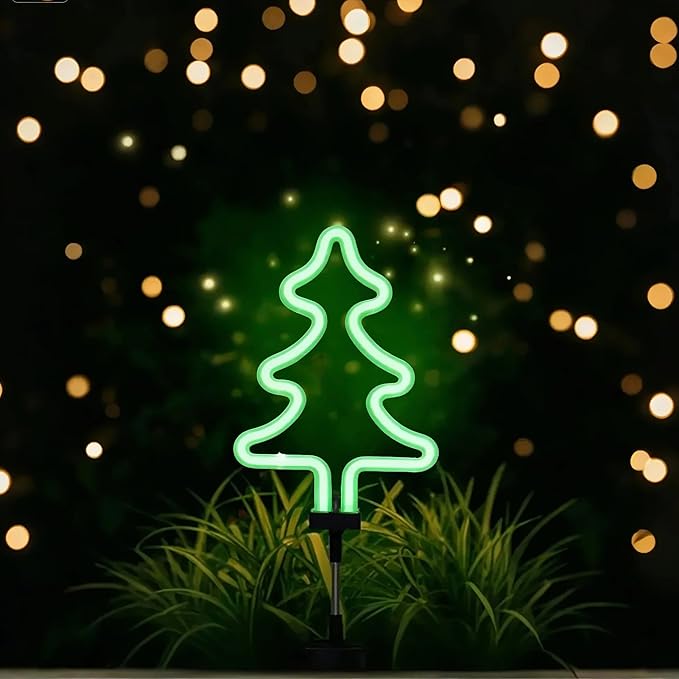 Solar Garden Stake Lights, Waterproof Landscape Light, Solar Landscape Path Lights, Neon Lights, Outdoor Decor for Garden, Yard, Lawn, Pathway, Patio, Backyard (Christmas Tree) RechargeableLEDWorkLights