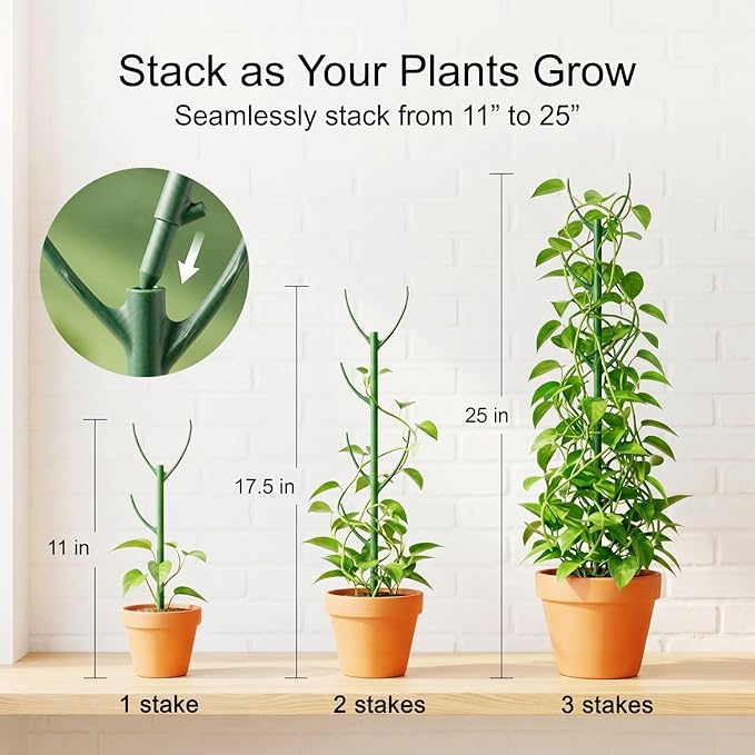 20-Pack Monstera Plant Support Stakes - Stackable Sticks for Indoor Plants up to 46" - Outdoor Garden Poles & Trellis with Tape & Twist Tie for Climbing Vines Unijoy