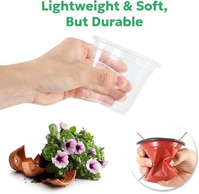 50 Packs 4 Inch Reinforced Clear Nursery Pots with Drainage Holes, Transparent Plastic Plant Pot Seedling Planter for Vegetable Propagation, Root Cutting, Seed Starting Bluepro