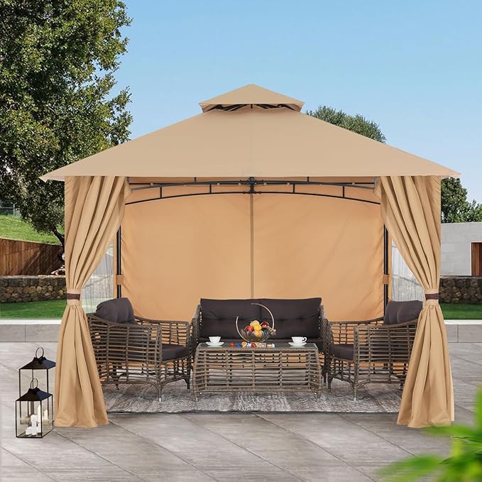 MASTERCANOPY Patio Gazebo Steel Frame Outdoor Gazebo with Windows Curtains (11x11,Beige) MASTERCANOPY