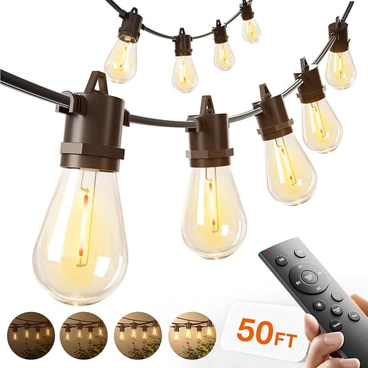 addlon 50FT LED Outdoor String Lights, Remote Dimmable Patio Lights with Timer & 3 Lighting Modes, 16 Shatterproof Edison Bulbs, Waterproof Connectable String Lights for Outside Backyard Party Décor addlon