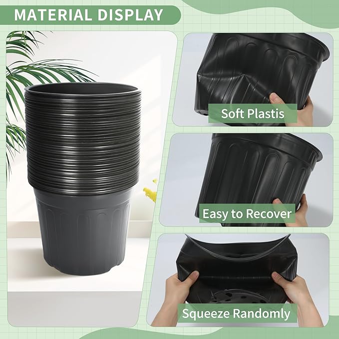 40 Pack 3 Gallon Nursery Plant Pots,10 Inch Plastic Garden Flower Seedling Planter Pot with Drainage Holes for Outdoor Indoor Plants,Gardening Gifts Rootora