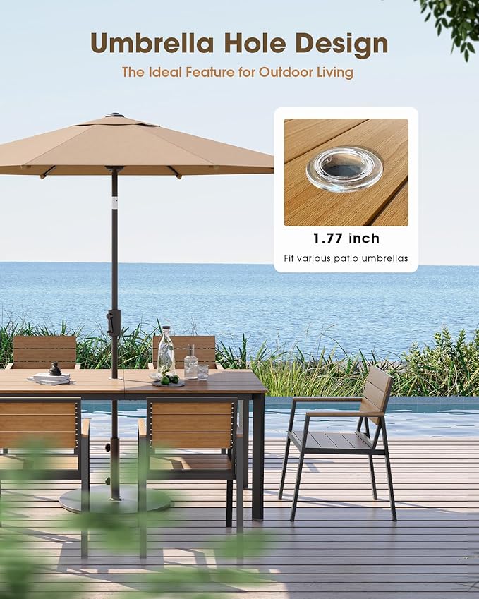Outdoor Patio Dining Chairs Set of 2, Aluminum & HDPS All-Weather Dining Chairs for Deck, Lawn, Backyard, Pool (Gray & Teak) ComfCove