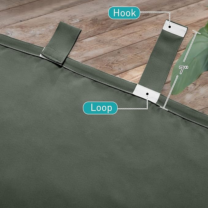NICETOWN 2 Panels Greyish Green Long Outdoor Curtainss for Patio Waterproof, Detachable Sticky Tab Top Blackout Indoor Outdoor Blinds Heat & Cold Blocking Privacy for Gazebo/Porch, W52 x L108 NICETOWN