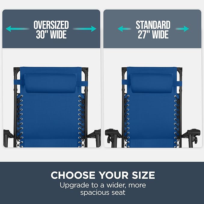 Best Choice Products 30” Wide Folding Zero Gravity Outdoor Recliner Patio Lounge Chair w/Adjustable Canopy Shade, Headrest, Side Accessory Tray - Marine BestChoiceProducts