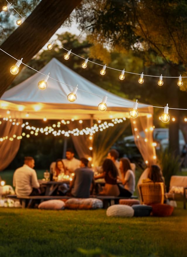 Brightown 69 Feet LED Outdoor String Lights with Shatterproof G40 Edison Bulbs, Connectable and Weatherproof Strand, Commercial Grade Patio Lights for Backyard Garden Patio Decorative, White Brightown