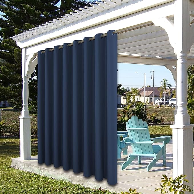 BONZER Waterproof Indoor/Outdoor Curtains for Patio Thick Privacy Extra Wide Grommet Curtains for Bedroom, Living Room, Porch, Pergola, Cabana, 1 Panel, 150W x 95L inch, Navy Bonzer
