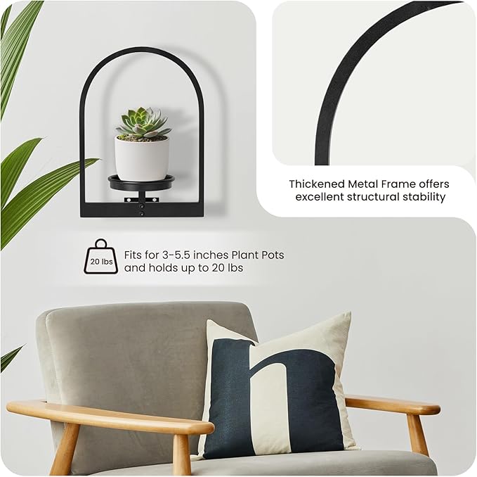 Wall Planters for Indoor Plants Set of 2, Hanging Planter for Indoor Plant Stand Plants Wall Decor - Premium Metal Hanging Plant Holder (Semi-Round) STORENIZATION
