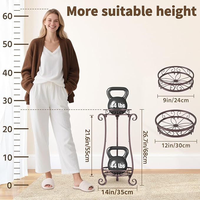 LASZOLA 2 Tier Bronze Metal Plant Stand for Multiple Large Planters Indoor Outdoor Organizer, Heavy Duty Tall Flower Stand for Corner Patio Bathroom Office, Modern Sturdy Vertical Iron Rack, Cat Proof LASZOLA