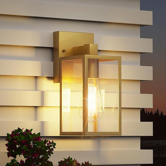 WIHTU Gold Outdoor Exterior Light Fixture for House, LED Front Porch Lights for House, Waterproof Wall Sconce Lantern Lamp, Outside Coach Lights for Patio, Garage, Doorway, Entryway WIHTU