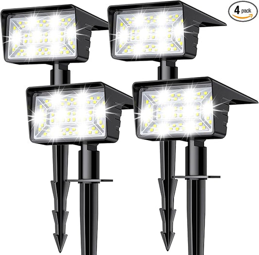 Solar Spot Lights Outdoor with 60 LED & Auto On/Off, 4 Pack Solar Lights Outdoor Waterproof IP68 with 3 Lighting Modes, 2-in-1 Solars Landscape Light for Outside, Garden, Yard(Cool White) Rootora