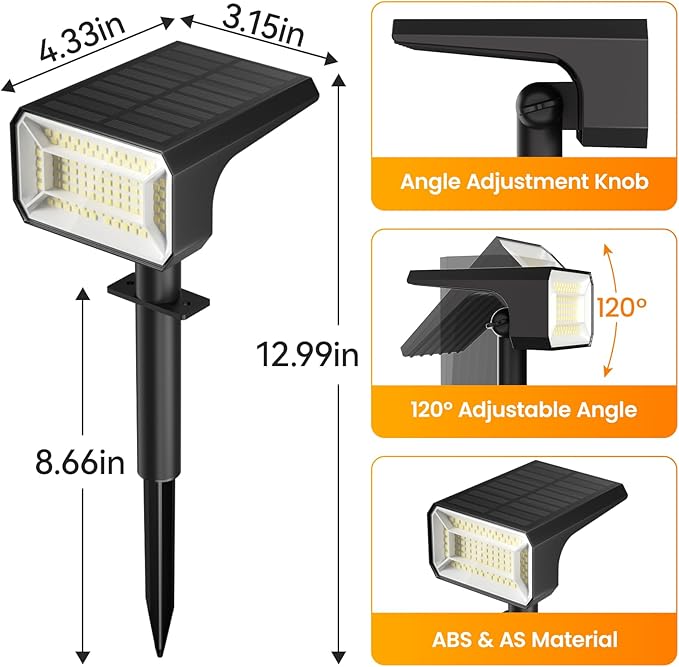 Fabrito 8 Pack Solar Spot Lights Outdoor Waterproof IP67, [108 LEDs, 4 Modes] Dusk to Dawn Spotlights with 1500mAh Battery for All Night, Landscape Lights for Tree, Yard, Pool, Pathway, Warm White Fabrito