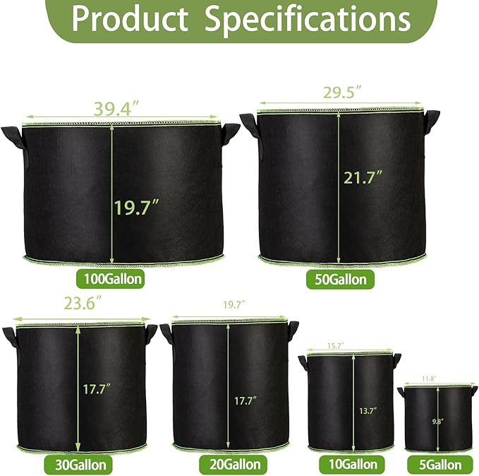 1-Pack 100 Gallon Plant Grow Bags, Thickened Nonwoven Fabric Pots with Handles,Sturdy Garden Planters Aeration Gardening Container to for Plants, Vegetables, and Flowers FVOTNW
