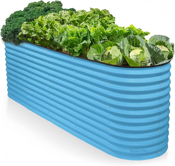 9-in-1 Galvanized Raised Garden Beds Outdoor // 8×2×2.5 ft Modular Planter for Gardening, Vegetables, Flowers // 32" Extra Tall Metal Raised Garden Bed (Teal) // Patented Design Planter Box PlantPlot