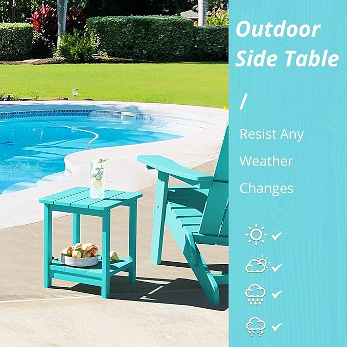 LUE BONA Adirondack Outdoor Side Table, 2-Tier Aruba Blue HDPS Patio End Table Weather Resistant, Outdoor Morden Side Table for Patio, Pool, Porch LUEBONA