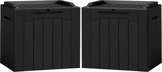 Flamaker 2 Pack Deck Box 31 Gallon Waterproof Resin Storage Box with Lid Indoor Outdoor Delivery Box Storage Bin for Patio Cushions (Black) Flamaker