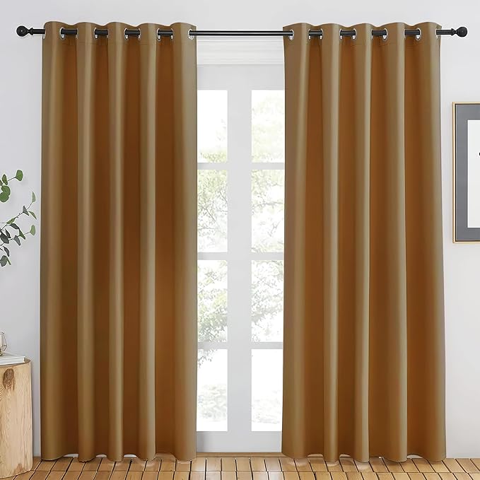 NICETOWN Gold Brown Blackout Curtains 84 inch Length, Grommet Top Room Darkening Drapes for Bedroom Living Room, Light Blocking Window Covering for Privacy (W66 x L84 Inch, 1 Panel) NICETOWN