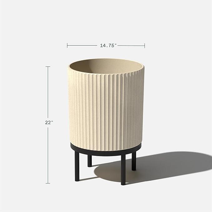 Veradek Demi Series Round Planter w/ Stand for Porch/Patio | Durable Plastic-Concrete & Wooden Stand | Modern Décor for Tall Plants, Flowers VeradekOutdoor