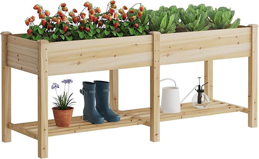 FILWH Raised Garden Bed with Legs Elevated Wooden Planter Box Stand Large Planter Stand Box for Fruits Vegetables Flowers with Divider with Bag - 72 * 24 * 30.5IN FILWH