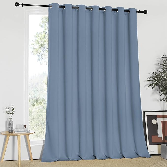 NICETOWN Blackout Wide Sliding Door Curtains - Insulated Noise Reduction Drapes, Privacy Vertical Blind for Living Room & Bedroom (Stone Blue, W100 x L95 inches) NICETOWN