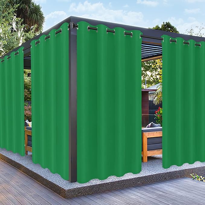 PureFit Outdoor Curtains for Patio Waterproof Weatherproof, UV and Fade Resistant Outside Curtains for Gazebo, Front Porch, Pergola, Sun Blocking Privacy Curtain, 52W x 108L inch, 1 Panel, Green PureFit