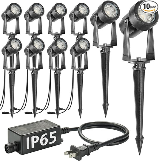 SUNTHIN Outdoor Landscape Lighting, 10 Pack Outdoor Spot Lights with Transformer for Yard, Plant, Lawn, Tree, Flags, House, Garden, Fence Use, IP65 Waterproof & Connectable SUNTHIN