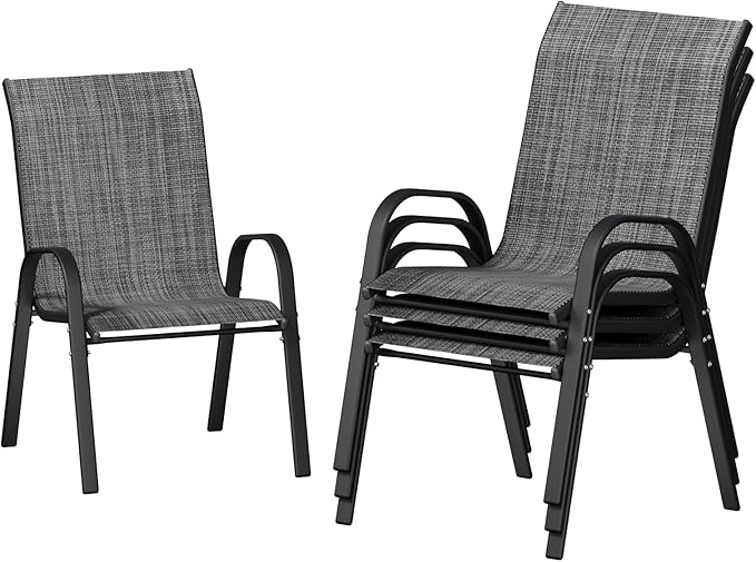 UDPATIO Patio Chairs Set of 4, Stackable Outdoor Dining Chairs with High Back, Textilene Fabric Breathable Outdoor Chair All Weather, 350LBS Capacity for Garden, Backyard (Dark Grey) UDPATIO