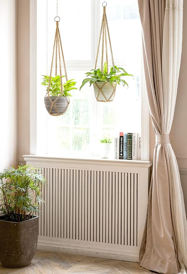 Dahey Macrame Plant Hanger Indoor Hanging Planter Basket Handmade Woven Cotton Rope Flower Pot Decorative Crochet Plant Holder Stand for Boho Home Decor No Tassels,35 Inch,Set of 2, Brown Dahey