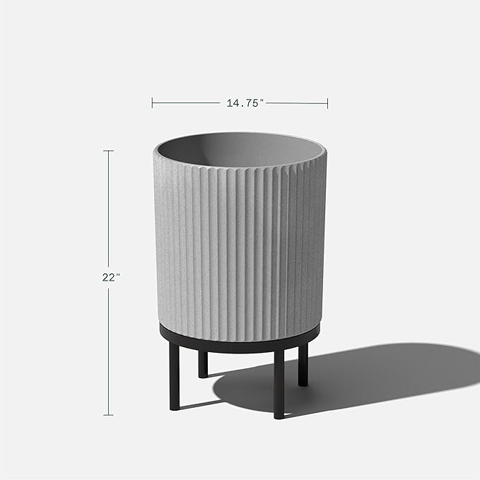 Veradek Demi Series Round Planter w/Stand for Porch/Patio | Durable Plastic-Stone Composite & Wooden Stand | Modern Décor for Tall Plants, Flowers VeradekOutdoor