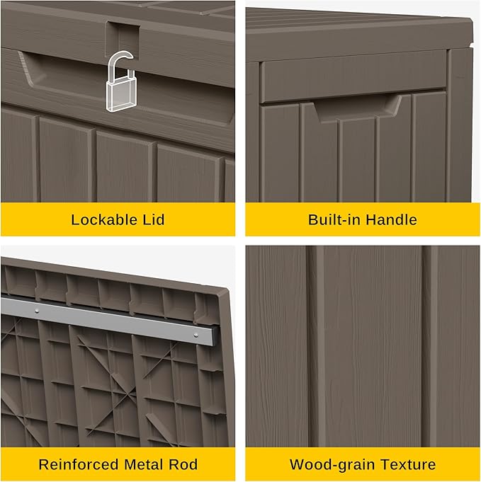 EAST OAK Outdoor Storage Box, 60 Gallon Deck Box Indoor and Outdoor Use, Waterproof Resin Storage Bin for Patio Cushions, Gardening Tools, Lockable, UV Resistant, Brown EASTOAK
