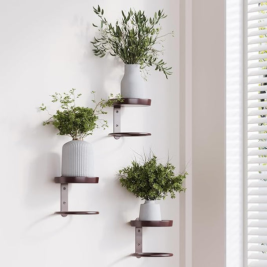 Metal Wall Planters Mid Century Modern Floating Shelves for Indoor Hanging Plants, Space-Saving Vertical Garden for Home & Office 3 Pack Coffee HomecourtyardsInterio