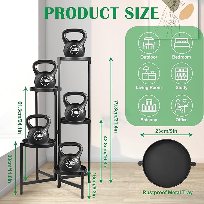 Plant Stand Indoor Outdoor 5 Tier Black Metal Plant Holder 31 in Tall 9 in Wide,Tiered Flower Pot Display Stand,Multiple Plant Stand for Living Room Corner Garden Patio Lawn Balcony Atpddpey