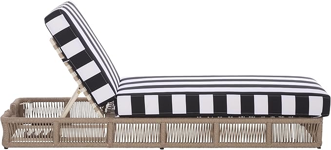 SAFAVIEH Outdoor Patio Furniture Collection - Gillian Heather Tan Rope Daybed, Black Stripe Cushion, Coastal Sunlounger, Fully Assembled (PAT7527E) SAFAVIEH