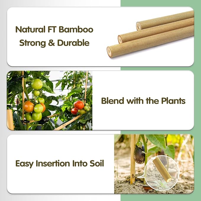 Bamboo Stakes,4.8FT Natural Bamboo Garden Stakes,BOVITRO 20Pcs Plant Stakes,Bamboo Sticks for Tomato,Beans,Vegetable and Climbing Plants BOVITRO