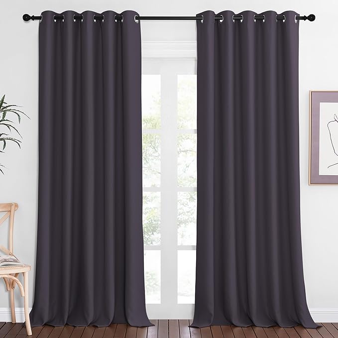 NICETOWN Blackout Curtain Drape for Bedroom - Light Reducing Thermal Insulated Solid Grommet Room Darkening Window Curtain 90 inches Long for Living Room (Greyish Purple, 1 Piece, W66 x L90) NICETOWN