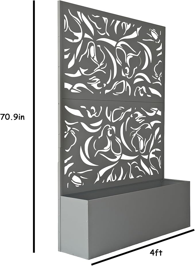 Oakland Living 6 ft. X 4 ft. Grey Freestanding Metal Privacy Screen Room Divider with Flower Box Oakland+Living