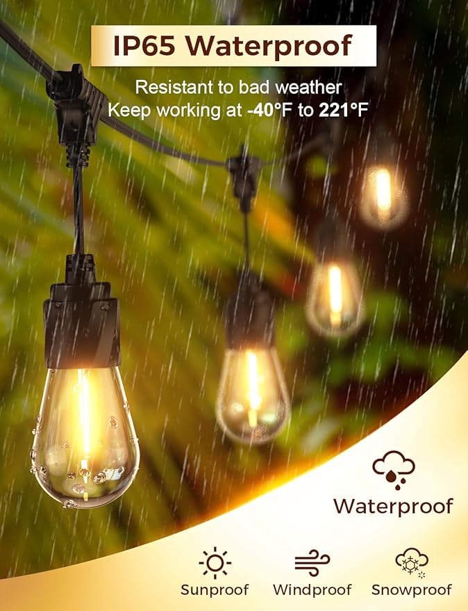 XMCOSY+ 120FT Outdoor String Lights Waterproof - LED Patio Hanging Lights for Outside Porch Backyard Gazebo Garden, Commercial Grade 42 Edison Bulbs XMcosy