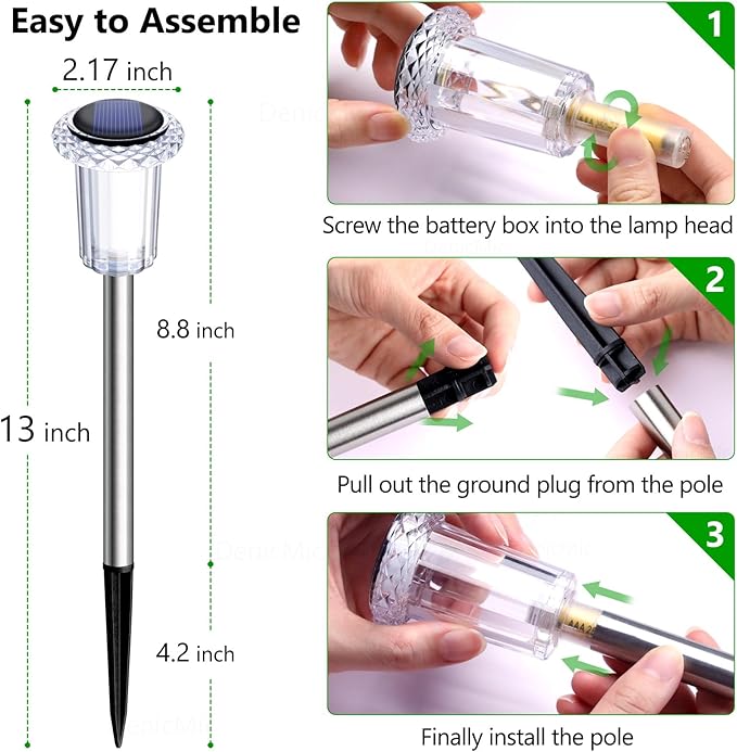 DenicMic Solar Lights Outdoor 15 Pack Waterproof 6000K Cold White LED Stainless Steel Stake Outside Lights for Yard Pathway Garden Driveway Walkway Landscape Path Lighting Denicmic