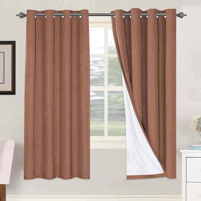 H.VERSAILTEX 100% Blackout Curtains for Bedroom Thermal Insulated Linen Textured Curtains Heat and Full Light Blocking Drapes Living Room Curtains 2 Panel Sets, Washed Spice, 52x72 Inch HVERSAILTEX