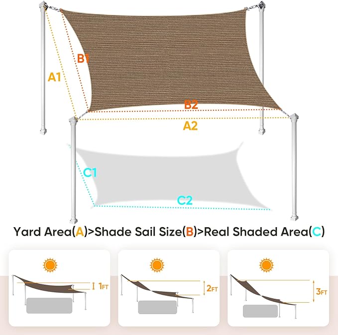 Quictent 20x26ft Sun Shade Sail for Patio, 185GSM Heavy Duty Rectangular Outdoor Sunshades UV Block Outside Canopy Cover for Backyard QUICTENT
