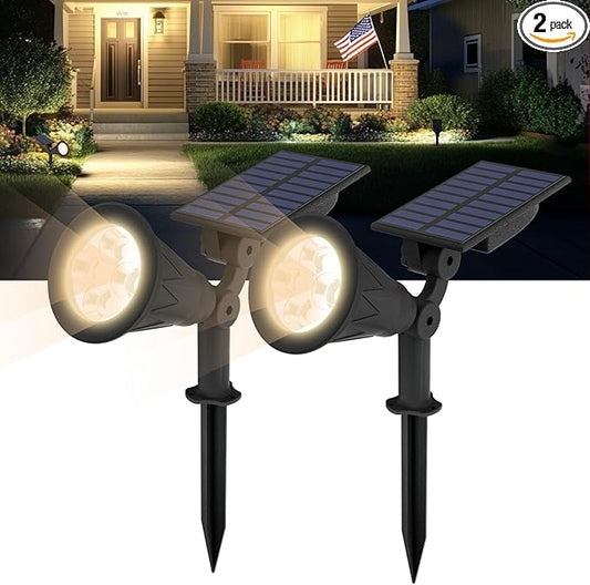 T-SUN Solar Spotlights, Christmas Solar Lights Outdoor, Auto-ON/Off 180°Angle Adjustable Solar Lights for Tree, Patio, Yard, Garden, Driveway, Pool Area (Natural White-2Pack) T-SUN